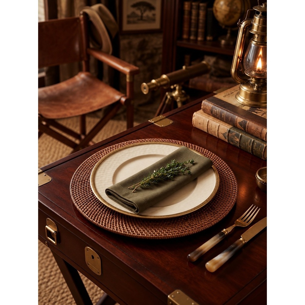 Round Wicker Rattan Charger Placemats Woven Brown Boho Coastal Safari 13" 4pcs
